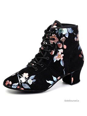 Low Block Heel Ankle Dance Boots Latin Ballroom Practice Suede Sole